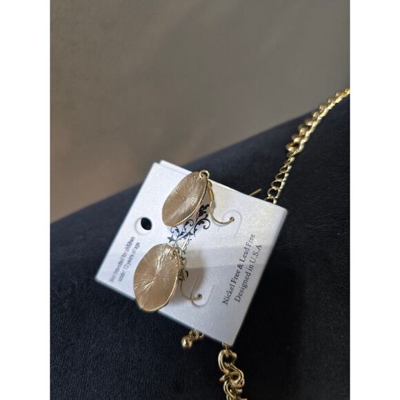 Women's Gold Statement Necklace With Textured Discs And Matching Dangle Earrings - Picture 5 of 5